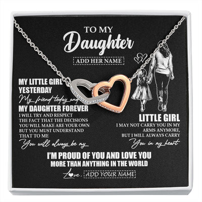 Interlocking Hearts Necklace Stainless Steel & Rose Gold Finish | 1 | Personalized To My Daughter Necklace From Mom Mother My Girl My Friend Proud And Love Daughter Birthday Graduation Christmas Custom Gift Box Message Card | https://siriusteestore.