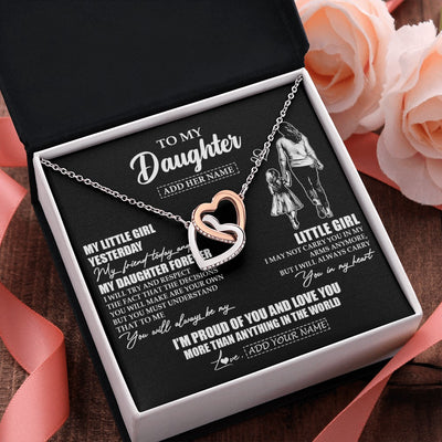 Interlocking Hearts Necklace Stainless Steel & Rose Gold Finish | 2 | Personalized To My Daughter Necklace From Mom Mother My Girl My Friend Proud And Love Daughter Birthday Graduation Christmas Custom Gift Box Message Card | https://siriusteestore.