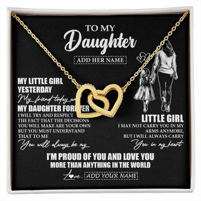 Interlocking Hearts Necklace 18K Yellow Gold Finish | 1 | Personalized To My Daughter Necklace From Mom Mother My Girl My Friend Proud And Love Daughter Birthday Graduation Christmas Custom Gift Box Message Card | https://siriusteestore.