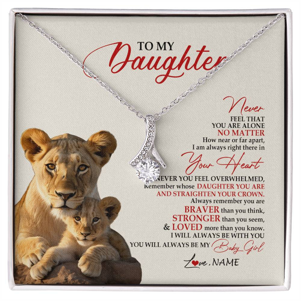 Alluring Beauty Necklace 14K White Gold Finish | 1 | Personalized To My Daughter Necklace From Mom Mother Never Feel You Are Alone Lion Daughter Birthday Graduation Christmas Customized Gift Box Message Card | siriusteestore