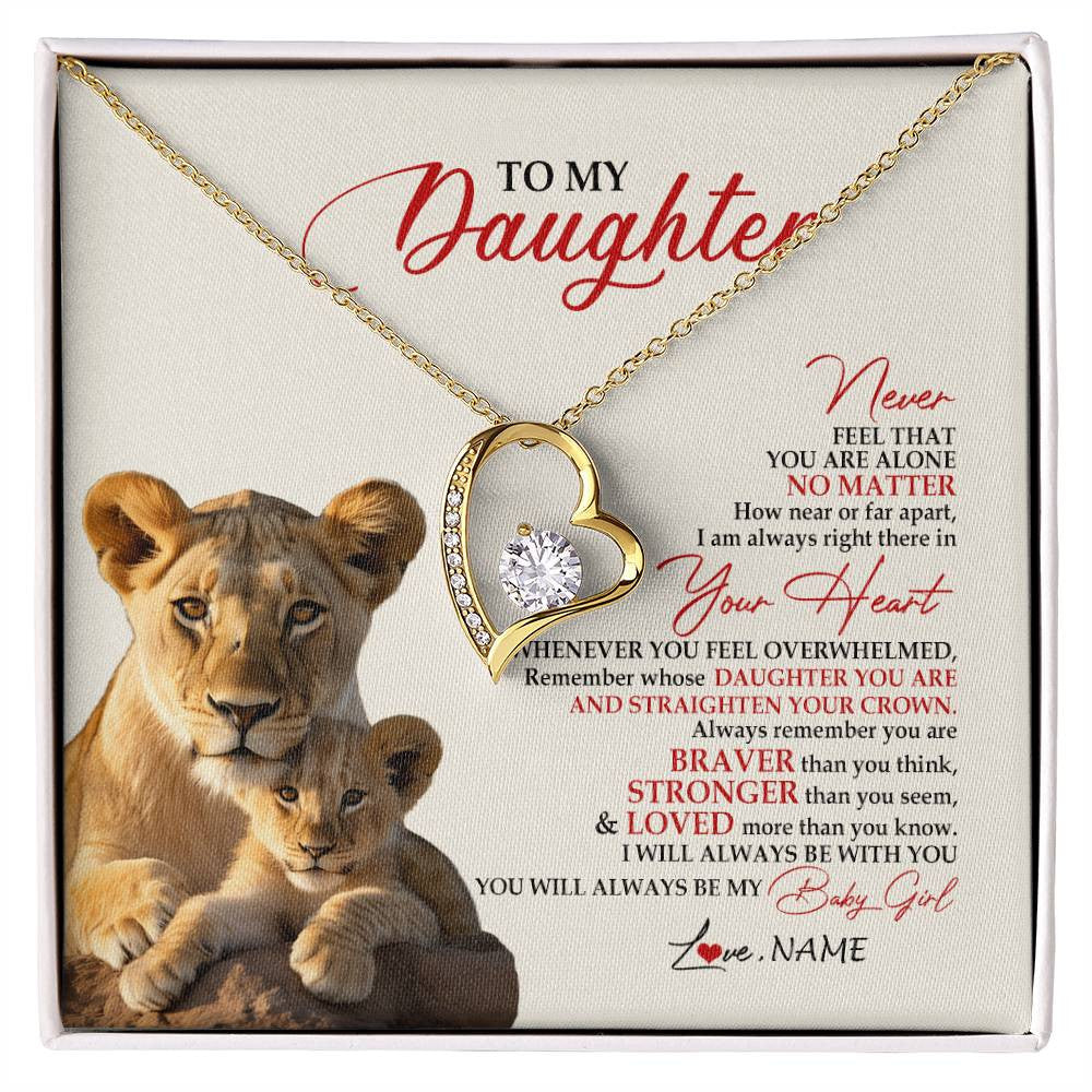 Forever Love Necklace 18K Yellow Gold Finish | 1 | Personalized To My Daughter Necklace From Mom Mother Never Feel You Are Alone Lion Daughter Birthday Graduation Christmas Customized Gift Box Message Card | siriusteestore