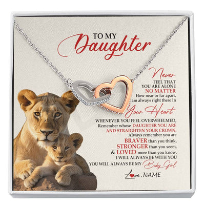 Interlocking Hearts Necklace Stainless Steel & Rose Gold Finish | 1 | Personalized To My Daughter Necklace From Mom Mother Never Feel You Are Alone Lion Daughter Birthday Graduation Christmas Customized Gift Box Message Card | siriusteestore