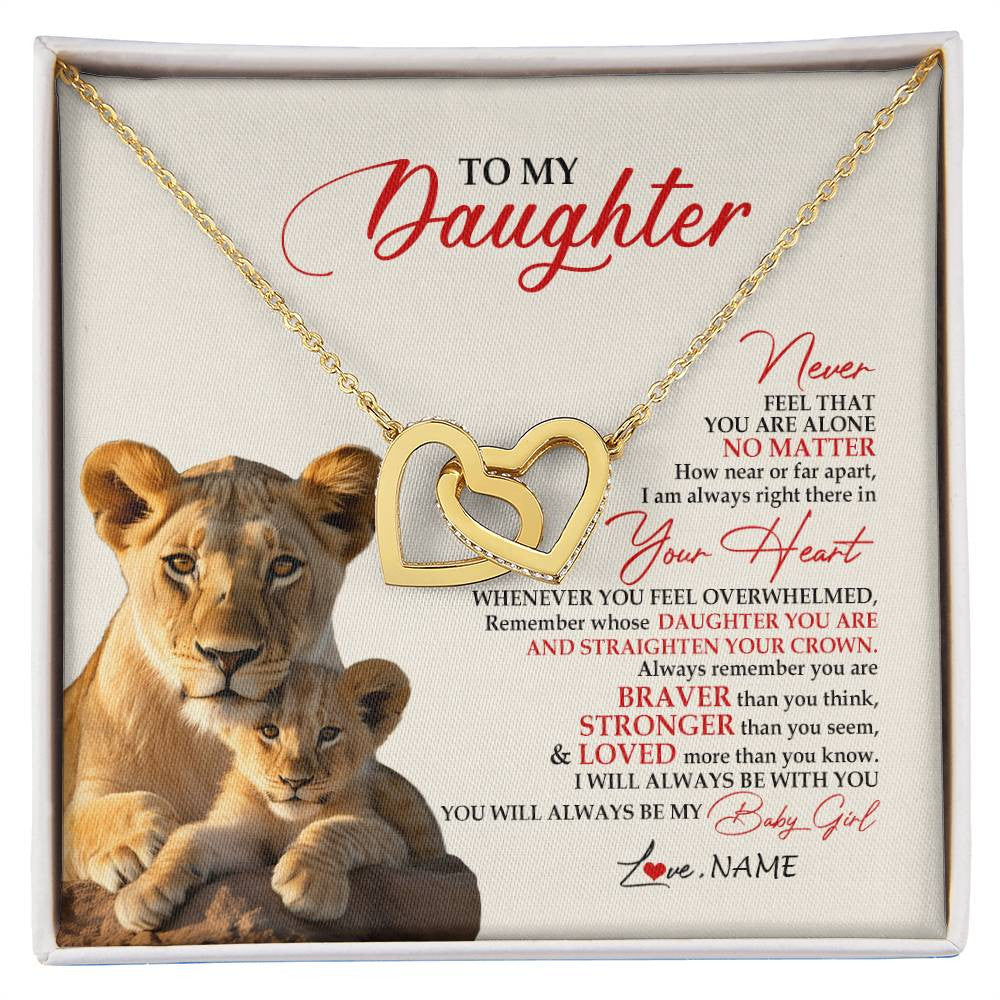 Interlocking Hearts Necklace 18K Yellow Gold Finish | 1 | Personalized To My Daughter Necklace From Mom Mother Never Feel You Are Alone Lion Daughter Birthday Graduation Christmas Customized Gift Box Message Card | siriusteestore