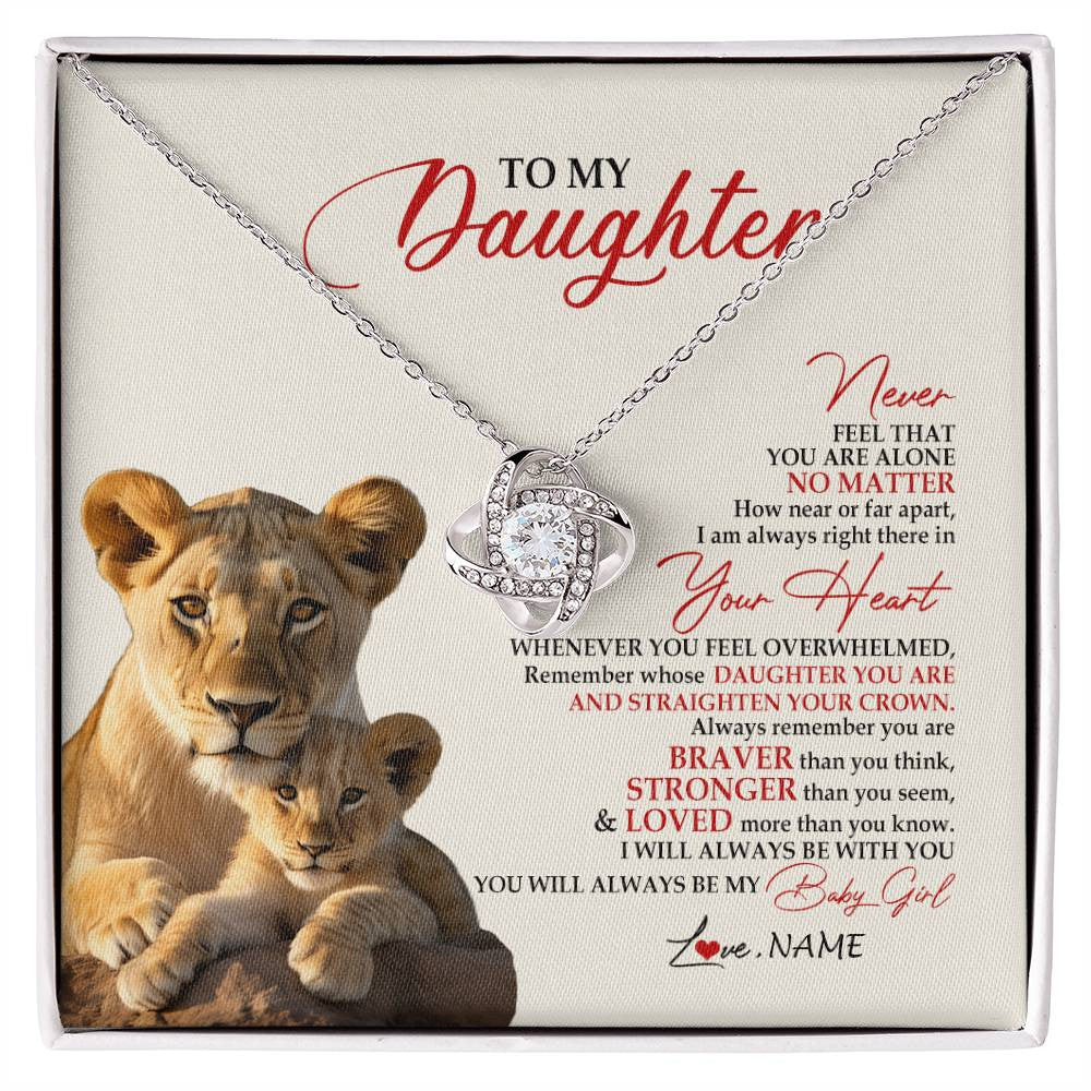 Love Knot Necklace 14K White Gold Finish | 1 | Personalized To My Daughter Necklace From Mom Mother Never Feel You Are Alone Lion Daughter Birthday Graduation Christmas Customized Gift Box Message Card | siriusteestore
