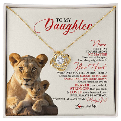 Love Knot Necklace 18K Yellow Gold Finish | 1 | Personalized To My Daughter Necklace From Mom Mother Never Feel You Are Alone Lion Daughter Birthday Graduation Christmas Customized Gift Box Message Card | siriusteestore