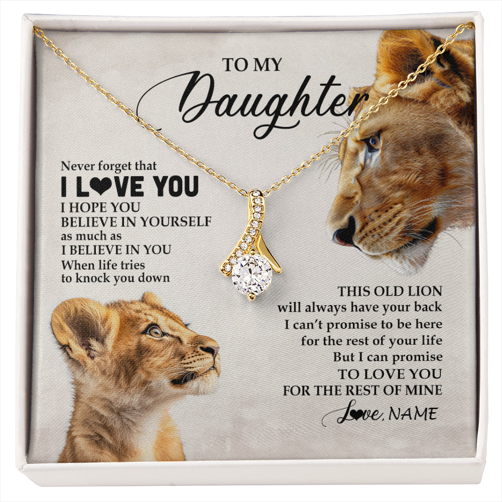 Alluring Beauty Necklace 18K Yellow Gold Finish | 1 | Personalized To My Daughter Necklace From Mom Mother Never Forget I Love You Lion Daughter Birthday Graduation Christmas Customized Message Card | siriusteestore