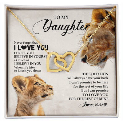 Interlocking Hearts Necklace 18K Yellow Gold Finish | 1 | Personalized To My Daughter Necklace From Mom Mother Never Forget I Love You Lion Daughter Birthday Graduation Christmas Customized Message Card | siriusteestore
