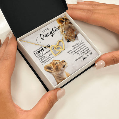 Interlocking Hearts Necklace 18K Yellow Gold Finish | 2 | Personalized To My Daughter Necklace From Mom Mother Never Forget I Love You Lion Daughter Birthday Graduation Christmas Customized Message Card | siriusteestore