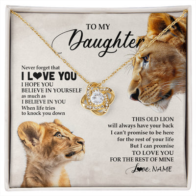 Love Knot Necklace 18K Yellow Gold Finish | 1 | Personalized To My Daughter Necklace From Mom Mother Never Forget I Love You Lion Daughter Birthday Graduation Christmas Customized Message Card | siriusteestore