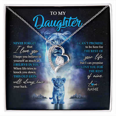Forever Love Necklace 14K White Gold Finish | 1 | Personalized To My Daughter Necklace From Mom Mother Never Forget I Love You Lion Daughter Jewelry Birthday Graduation Christmas Customized Message Card | siriusteestore