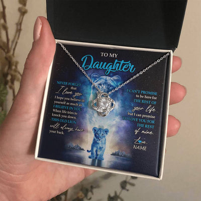 Love Knot Necklace 14K White Gold Finish | 2 | Personalized To My Daughter Necklace From Mom Mother Never Forget I Love You Lion Daughter Jewelry Birthday Graduation Christmas Customized Message Card | siriusteestore