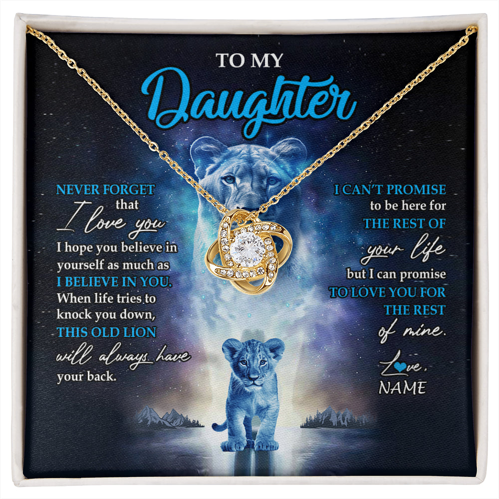 Love Knot Necklace 18K Yellow Gold Finish | 1 | Personalized To My Daughter Necklace From Mom Mother Never Forget I Love You Lion Daughter Jewelry Birthday Graduation Christmas Customized Message Card | siriusteestore