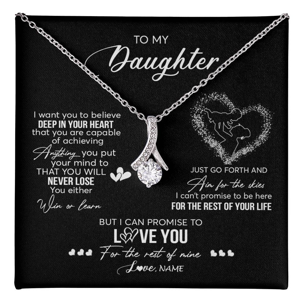 Alluring Beauty Necklace 14K White Gold Finish | 1 | Personalized To My Daughter Necklace From Mom Mother Promise To Love You Daughter Birthday Graduation Christmas Pendant Customized Gift Box Message Card | siriusteestore