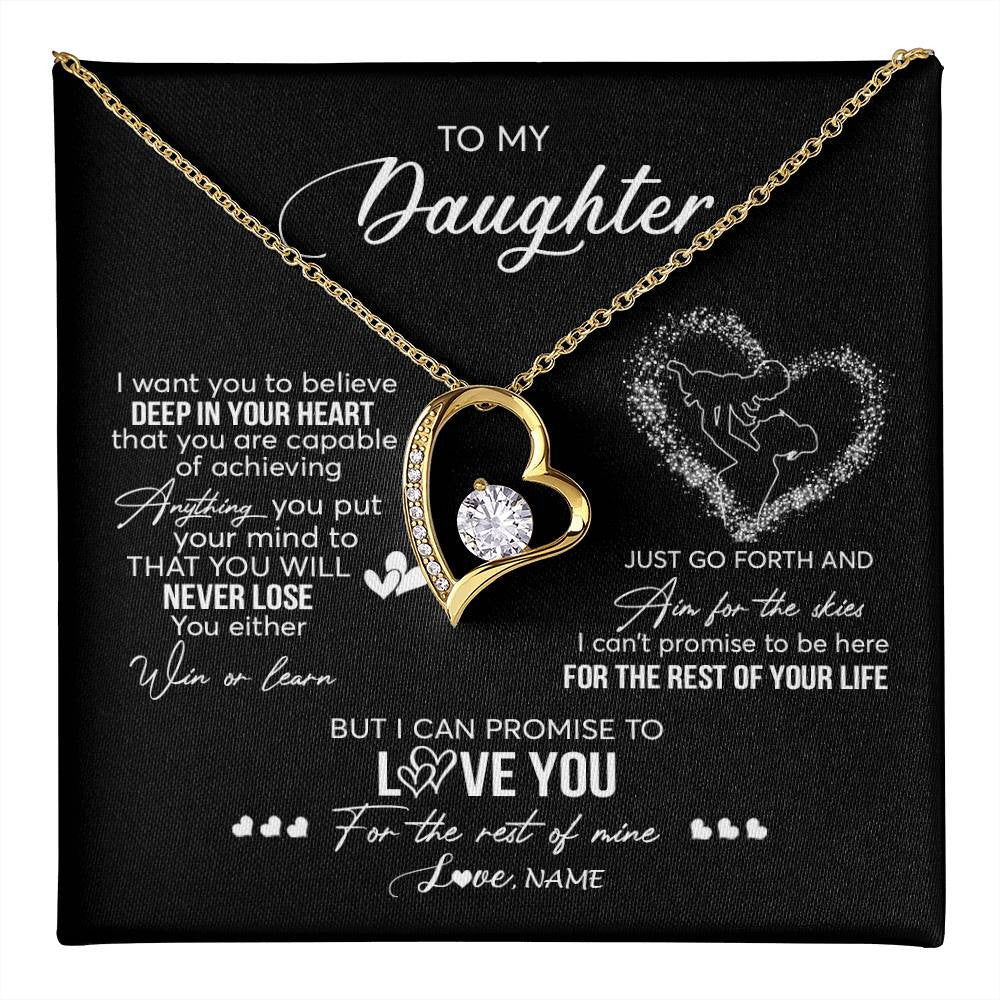 Forever Love Necklace 18K Yellow Gold Finish | 1 | Personalized To My Daughter Necklace From Mom Mother Promise To Love You Daughter Birthday Graduation Christmas Pendant Customized Gift Box Message Card | siriusteestore