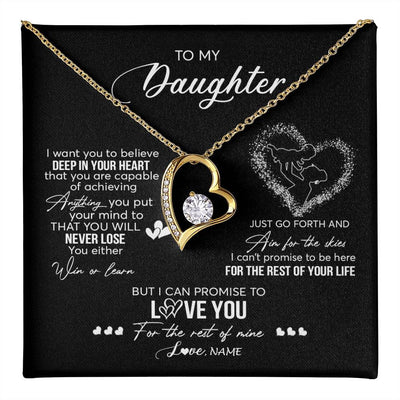 Forever Love Necklace 18K Yellow Gold Finish | 1 | Personalized To My Daughter Necklace From Mom Mother Promise To Love You Daughter Birthday Graduation Christmas Pendant Customized Gift Box Message Card | siriusteestore