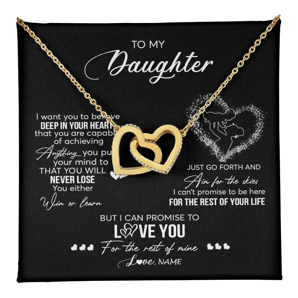 Interlocking Hearts Necklace 18K Yellow Gold Finish | 1 | Personalized To My Daughter Necklace From Mom Mother Promise To Love You Daughter Birthday Graduation Christmas Pendant Customized Gift Box Message Card | siriusteestore