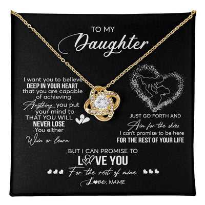 Love Knot Necklace 18K Yellow Gold Finish | 1 | Personalized To My Daughter Necklace From Mom Mother Promise To Love You Daughter Birthday Graduation Christmas Pendant Customized Gift Box Message Card | siriusteestore