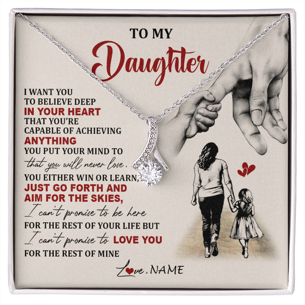Alluring Beauty Necklace 14K White Gold Finish | 1 | Personalized To My Daughter Necklace From Mom Mother Promise To Love You Daughter Birthday Jewelry Graduation Christmas Customized Gift Box Message Card | siriusteestore