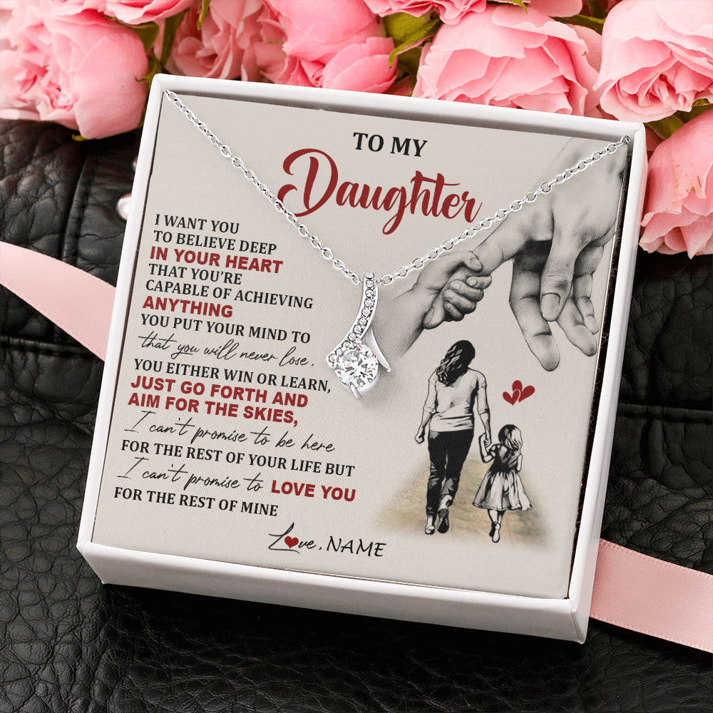 Alluring Beauty Necklace 14K White Gold Finish | 2 | Personalized To My Daughter Necklace From Mom Mother Promise To Love You Daughter Birthday Jewelry Graduation Christmas Customized Gift Box Message Card | siriusteestore