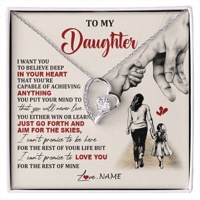 Forever Love Necklace 14K White Gold Finish | 1 | Personalized To My Daughter Necklace From Mom Mother Promise To Love You Daughter Birthday Jewelry Graduation Christmas Customized Gift Box Message Card | siriusteestore