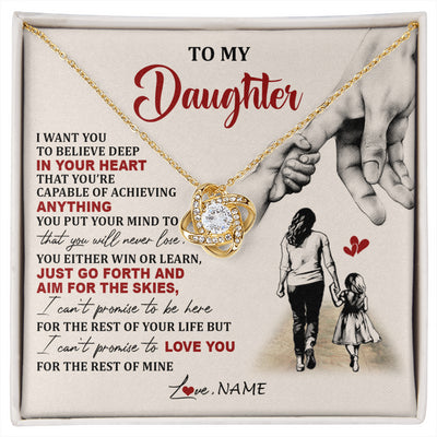 Love Knot Necklace 18K Yellow Gold Finish | 1 | Personalized To My Daughter Necklace From Mom Mother Promise To Love You Daughter Birthday Jewelry Graduation Christmas Customized Gift Box Message Card | siriusteestore