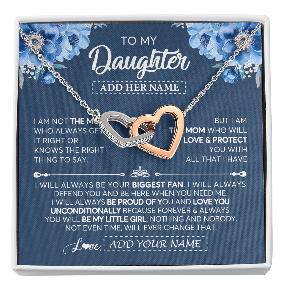 Interlocking Hearts Necklace Stainless Steel & Rose Gold Finish | 1 | Personalized To My Daughter Necklace From Mom Mother Proud Of You Birthday Gifts For Daughter Jewelry Gifts Christmas Custom Gift Box Message Card | https://siriusteestore.