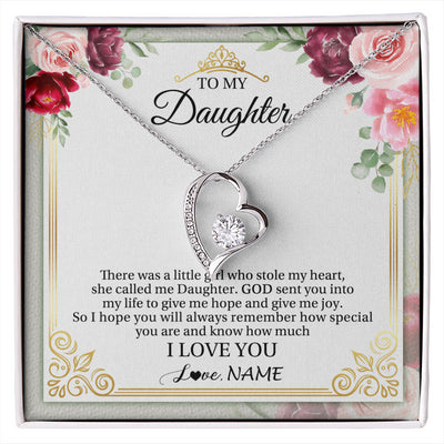 Forever Love Necklace 14K White Gold Finish | 1 | Personalized To My Daughter Necklace From Mom Mother There Was A Little Girl Daughter Birthday Jewelry Graduation Christmas Customized Gift Box Message Card | siriusteestore