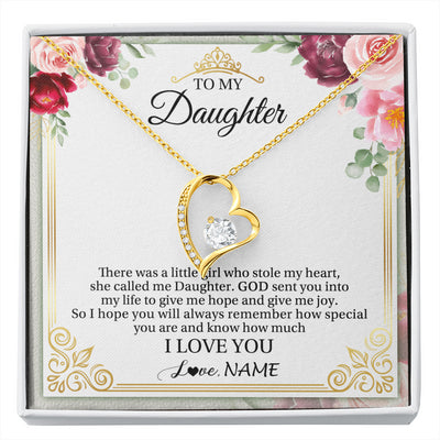 Forever Love Necklace 18K Yellow Gold Finish | 1 | Personalized To My Daughter Necklace From Mom Mother There Was A Little Girl Daughter Birthday Jewelry Graduation Christmas Customized Gift Box Message Card | siriusteestore