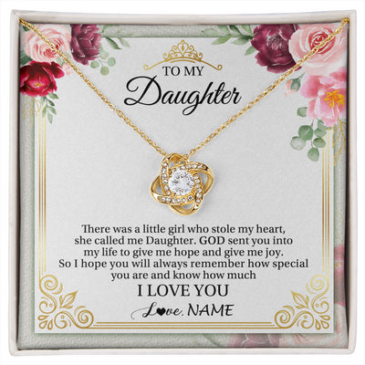 Love Knot Necklace 18K Yellow Gold Finish | 1 | Personalized To My Daughter Necklace From Mom Mother There Was A Little Girl Daughter Birthday Jewelry Graduation Christmas Customized Gift Box Message Card | siriusteestore