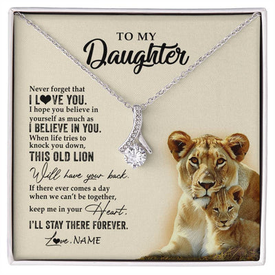 Alluring Beauty Necklace 14K White Gold Finish | 1 | Personalized To My Daughter Necklace From Mom Mother This Old Lion Never Forget I Love You Daughter Jewelry Birthday Christmas Customized Gift Box Message Card | siriusteestore