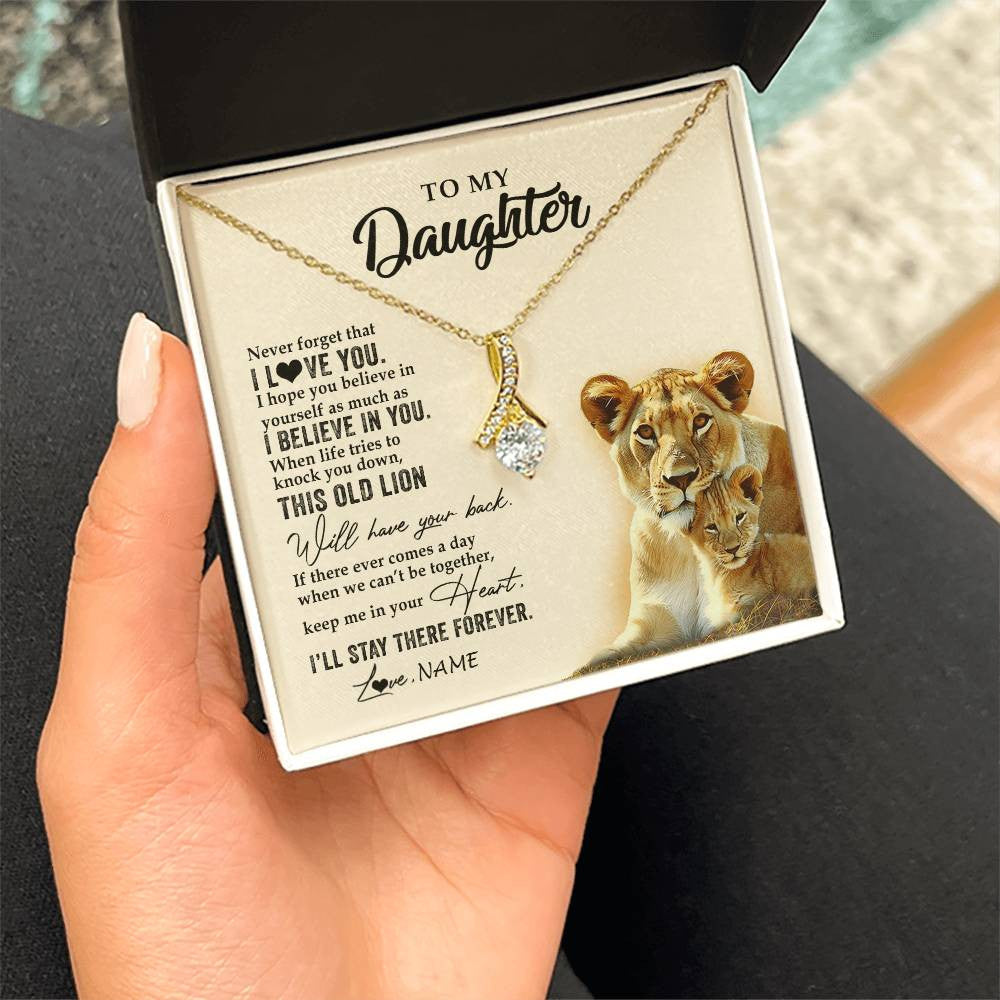 Alluring Beauty Necklace 18K Yellow Gold Finish | 2 | Personalized To My Daughter Necklace From Mom Mother This Old Lion Never Forget I Love You Daughter Jewelry Birthday Christmas Customized Gift Box Message Card | siriusteestore