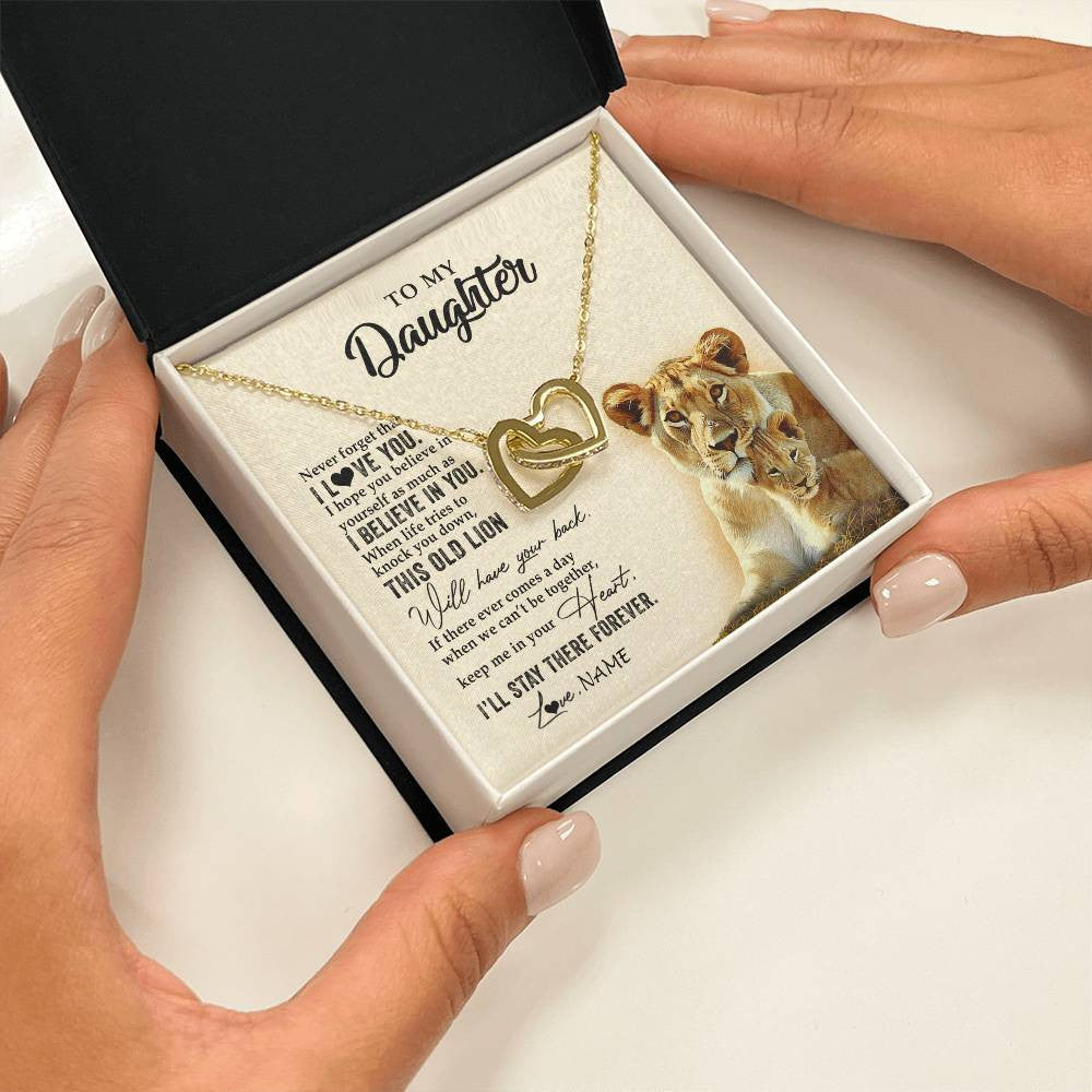 Interlocking Hearts Necklace 18K Yellow Gold Finish | 2 | Personalized To My Daughter Necklace From Mom Mother This Old Lion Never Forget I Love You Daughter Jewelry Birthday Christmas Customized Gift Box Message Card | siriusteestore
