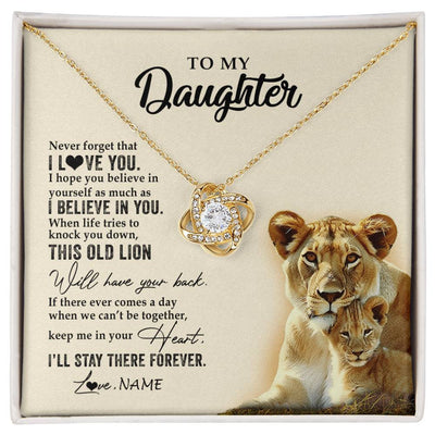 Love Knot Necklace 18K Yellow Gold Finish | 1 | Personalized To My Daughter Necklace From Mom Mother This Old Lion Never Forget I Love You Daughter Jewelry Birthday Christmas Customized Gift Box Message Card | siriusteestore