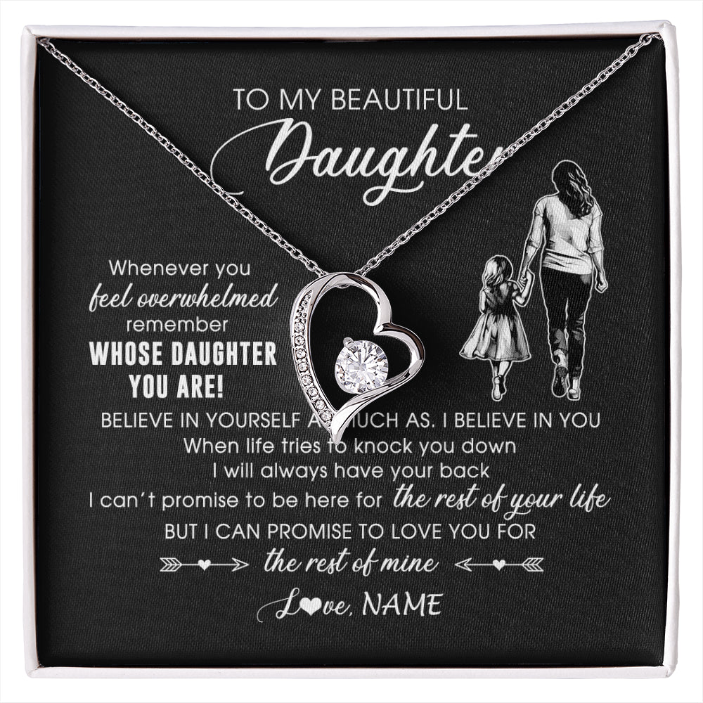 Forever Love Necklace 14K White Gold Finish | 1 | Personalized To My Daughter Necklace From Mom Mother Whenever You Feel Overwhelmed Daughter Jewelry Birthday Graduation Christmas Customized Message Card | siriusteestore