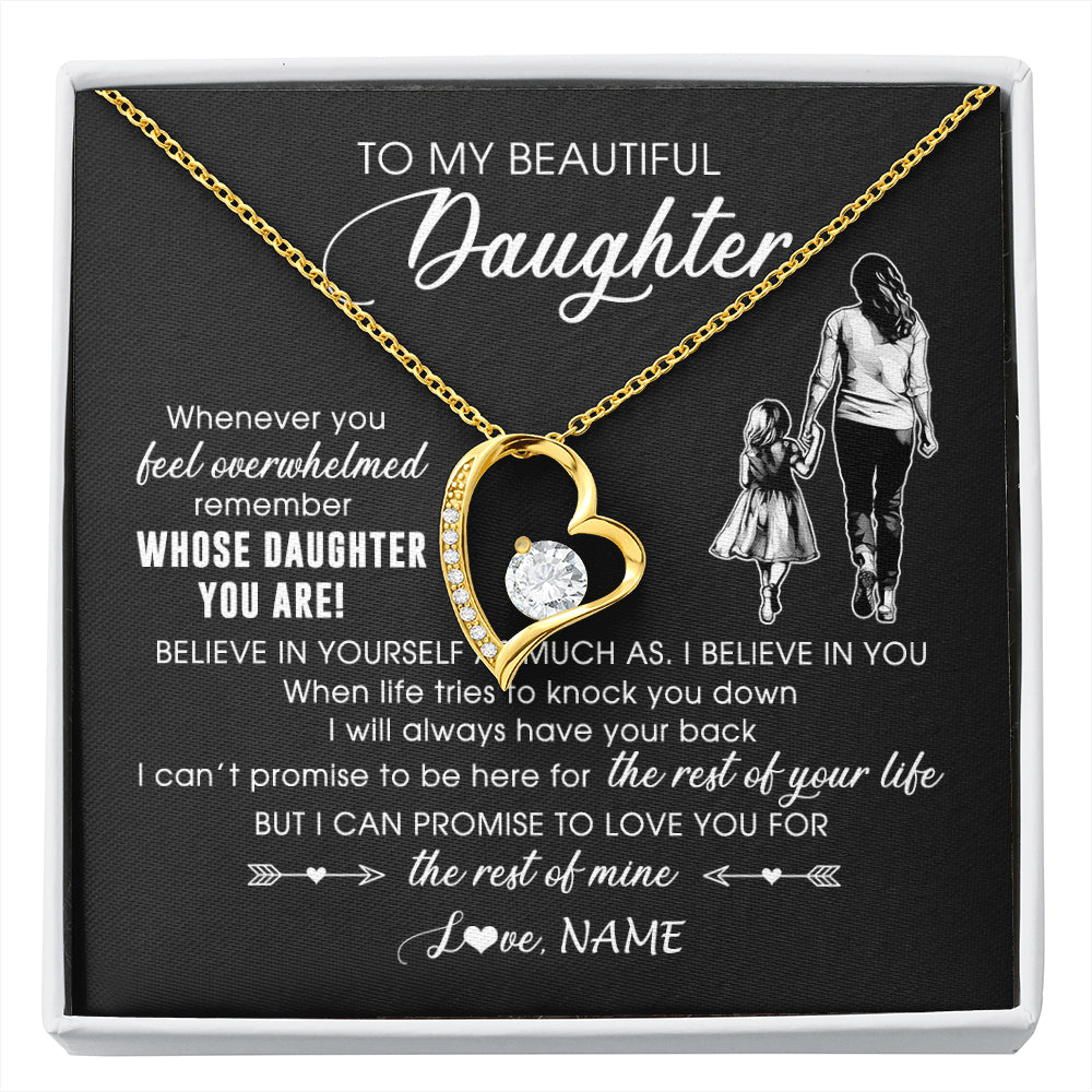 Forever Love Necklace 18K Yellow Gold Finish | 1 | Personalized To My Daughter Necklace From Mom Mother Whenever You Feel Overwhelmed Daughter Jewelry Birthday Graduation Christmas Customized Message Card | siriusteestore