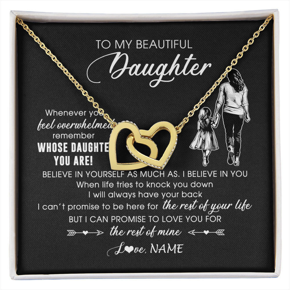 Interlocking Hearts Necklace 18K Yellow Gold Finish | 1 | Personalized To My Daughter Necklace From Mom Mother Whenever You Feel Overwhelmed Daughter Jewelry Birthday Graduation Christmas Customized Message Card | siriusteestore