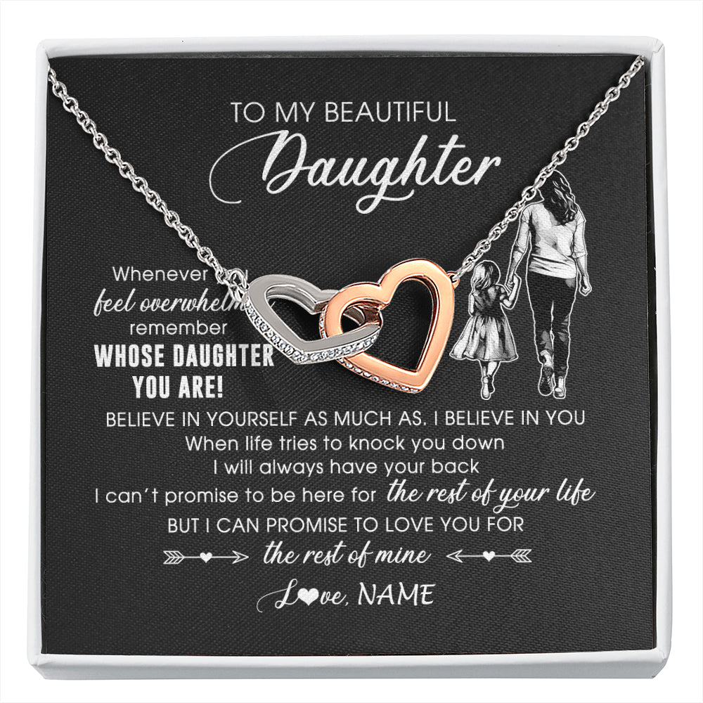 Interlocking Hearts Necklace Stainless Steel & Rose Gold Finish | 1 | Personalized To My Daughter Necklace From Mom Mother Whenever You Feel Overwhelmed Daughter Jewelry Birthday Graduation Christmas Customized Message Card | siriusteestore