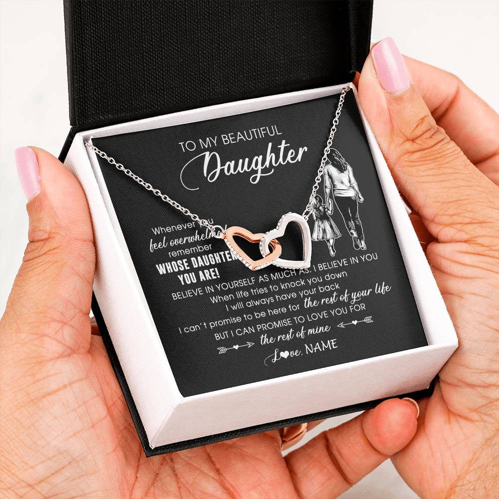 Interlocking Hearts Necklace Stainless Steel & Rose Gold Finish | 2 | Personalized To My Daughter Necklace From Mom Mother Whenever You Feel Overwhelmed Daughter Jewelry Birthday Graduation Christmas Customized Message Card | siriusteestore