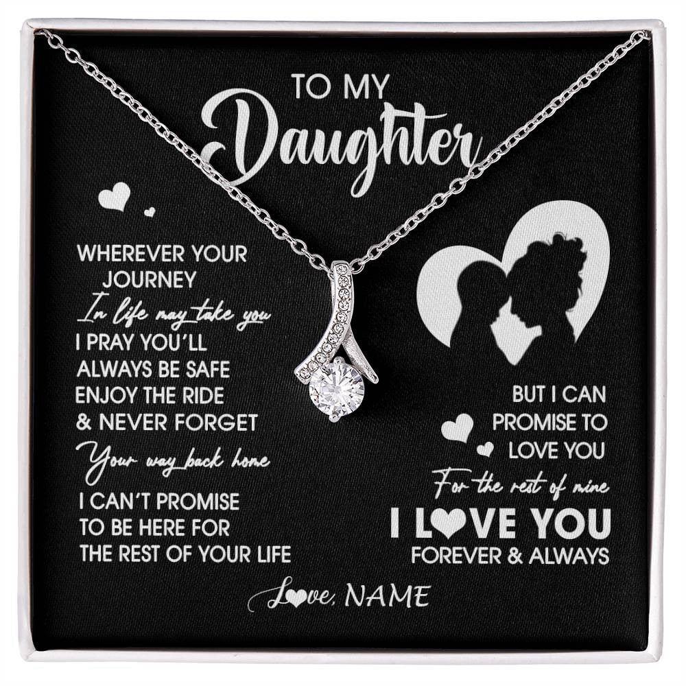 Alluring Beauty Necklace 14K White Gold Finish | 1 | Personalized To My Daughter Necklace From Mom Mother Wherever Your Journey Daughter Birthday Gifts Graduation Christmas Customized Gift Box Message Card | siriusteestore