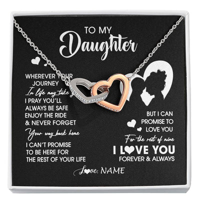 Interlocking Hearts Necklace Stainless Steel & Rose Gold Finish | 1 | Personalized To My Daughter Necklace From Mom Mother Wherever Your Journey Daughter Birthday Gifts Graduation Christmas Customized Gift Box Message Card | siriusteestore