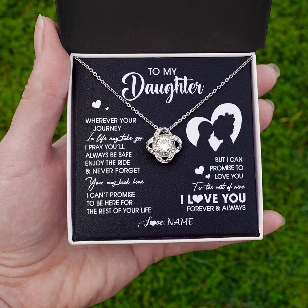 Love Knot Necklace 14K White Gold Finish | 2 | Personalized To My Daughter Necklace From Mom Mother Wherever Your Journey Daughter Birthday Gifts Graduation Christmas Customized Gift Box Message Card | siriusteestore
