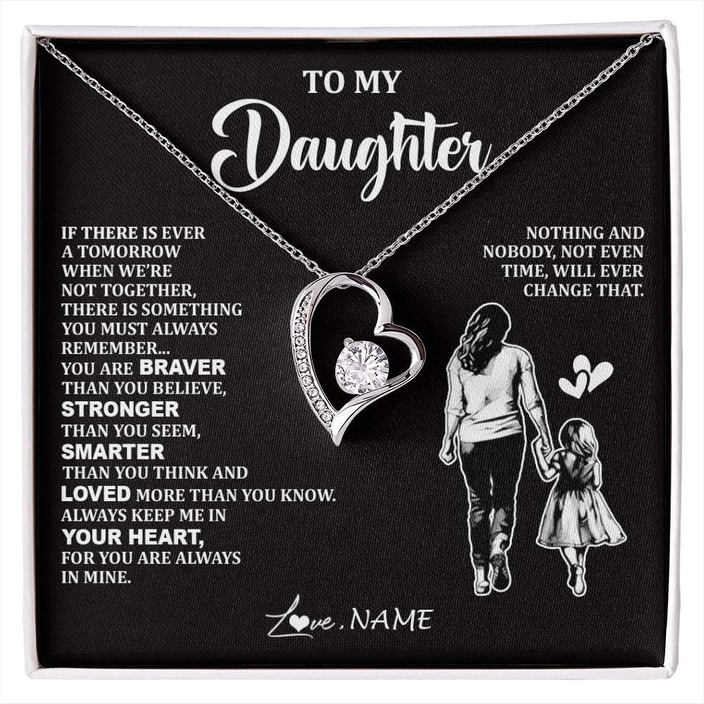 Forever Love Necklace 14K White Gold Finish | 1 | Personalized To My Daughter Necklace From Mom Mother You Are Always In Mine Beautiful Daughter Birthday Jewelry Graduation Christmas With Gift Box Message Card | siriusteestore
