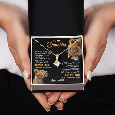Alluring Beauty Necklace 18K Yellow Gold Finish | 2 | Personalized To My Daughter Necklace From Mom Mother You Will Never Lose Lion Daughter Birthday Gifts Graduation Christmas Customized Gift Box Message Card | siriusteestore