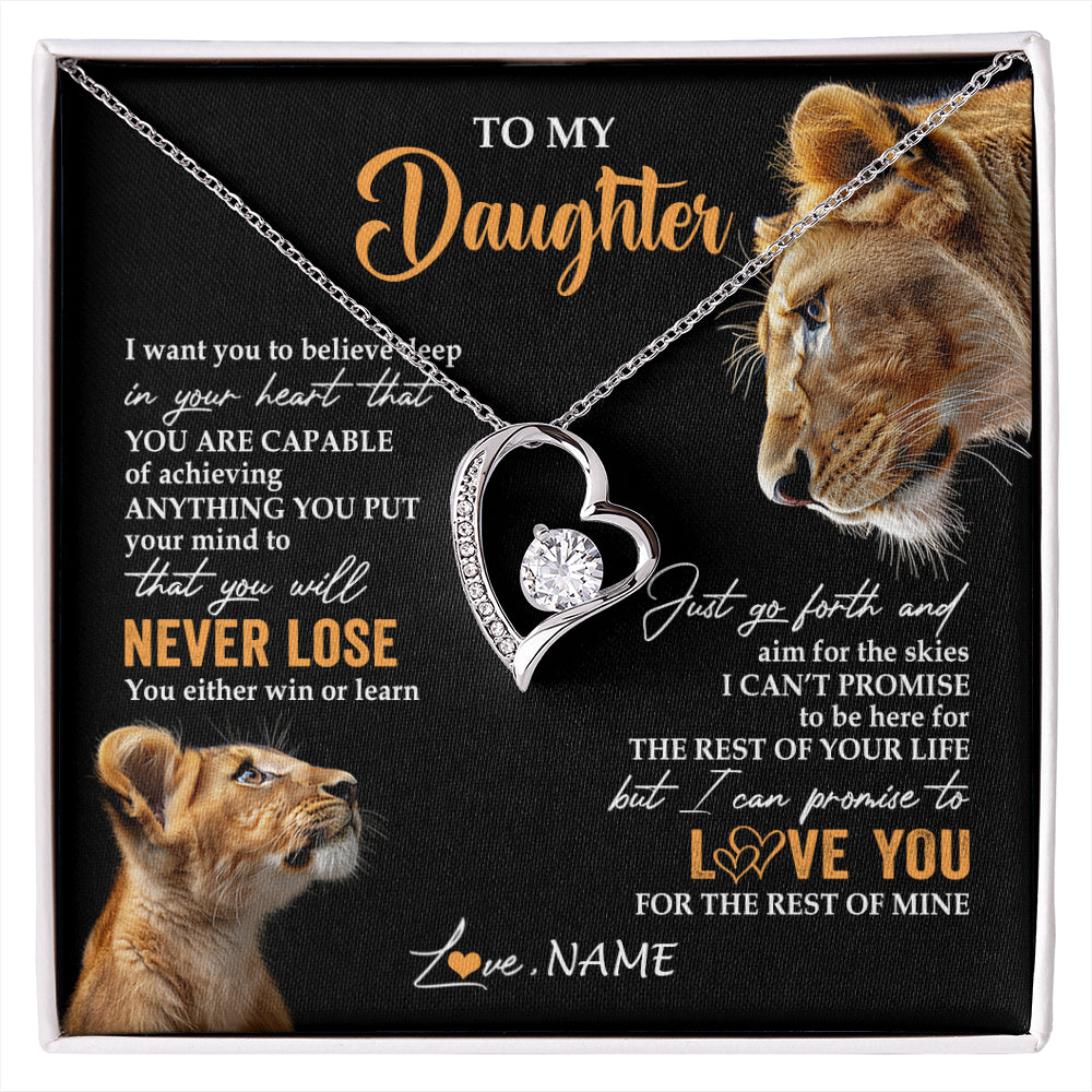 Forever Love Necklace 14K White Gold Finish | 1 | Personalized To My Daughter Necklace From Mom Mother You Will Never Lose Lion Daughter Birthday Gifts Graduation Christmas Customized Gift Box Message Card | siriusteestore