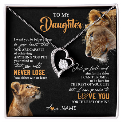 Forever Love Necklace 14K White Gold Finish | 1 | Personalized To My Daughter Necklace From Mom Mother You Will Never Lose Lion Daughter Birthday Gifts Graduation Christmas Customized Gift Box Message Card | siriusteestore