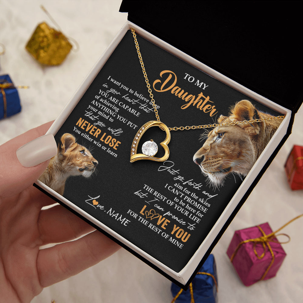 Forever Love Necklace 18K Yellow Gold Finish | 2 | Personalized To My Daughter Necklace From Mom Mother You Will Never Lose Lion Daughter Birthday Gifts Graduation Christmas Customized Gift Box Message Card | siriusteestore