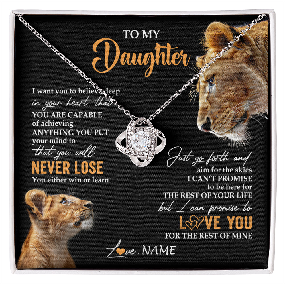 Love Knot Necklace 14K White Gold Finish | 1 | Personalized To My Daughter Necklace From Mom Mother You Will Never Lose Lion Daughter Birthday Gifts Graduation Christmas Customized Gift Box Message Card | siriusteestore