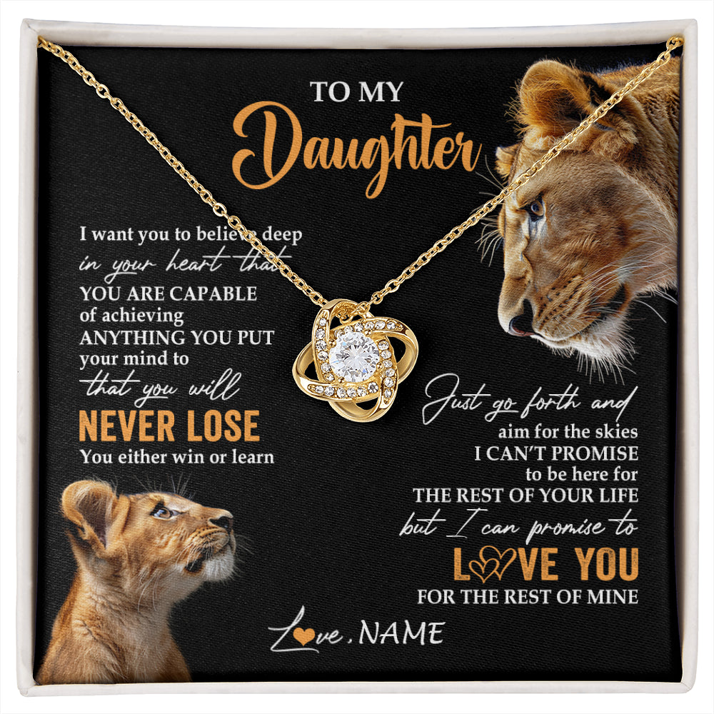Love Knot Necklace 18K Yellow Gold Finish | 1 | Personalized To My Daughter Necklace From Mom Mother You Will Never Lose Lion Daughter Birthday Gifts Graduation Christmas Customized Gift Box Message Card | siriusteestore