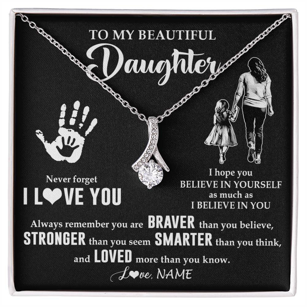 Alluring Beauty Necklace 14K White Gold Finish | 1 | Personalized To My Daughter Necklace From Mom Never Forget I Love You Daughter Birthday Gifts Christmas New Year Graduation Customized Gift Box Message Card | siriusteestore