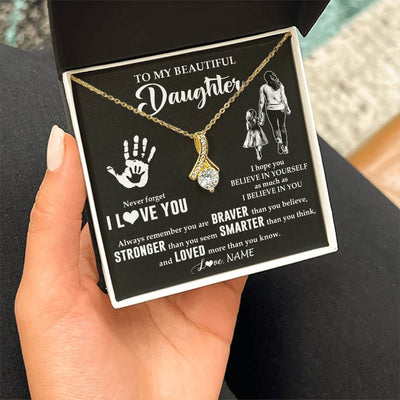 Alluring Beauty Necklace 18K Yellow Gold Finish | 2 | Personalized To My Daughter Necklace From Mom Never Forget I Love You Daughter Birthday Gifts Christmas New Year Graduation Customized Gift Box Message Card | siriusteestore